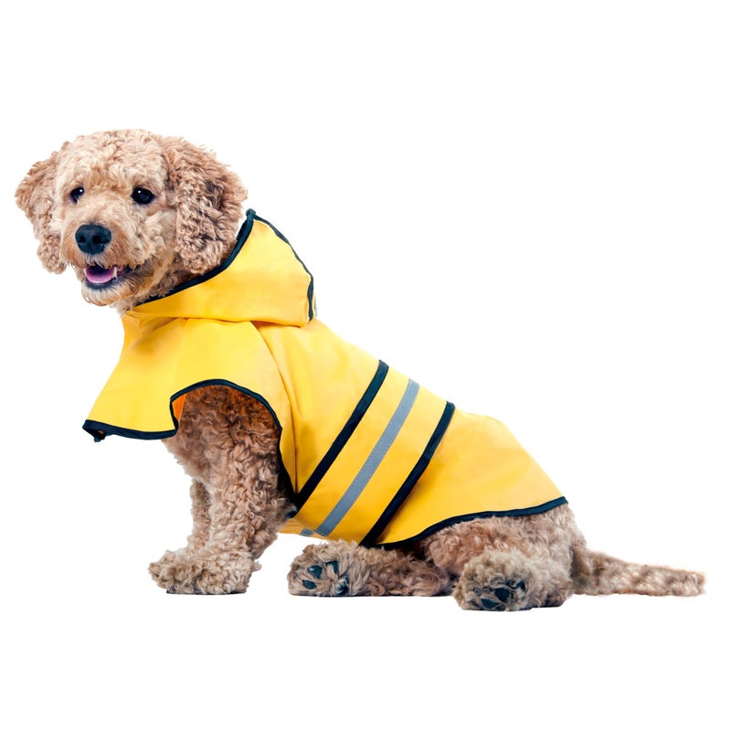 SPOT Rainy Days Slicker - Yellow Dog Rain Jacket With Hood, Reflective Strip for Safety, Leash Hole & Adjustable Velcro Belly Strap, 100% Polyester Water Resistant Pet Raincoat - Medium, 13in Long - Image 1
